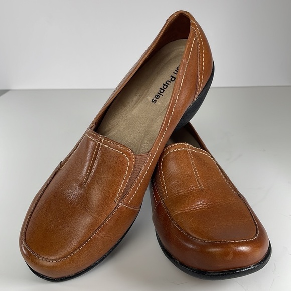 Leather Tan Hush Puppies Slip On Shoes - Picture 11 of 11